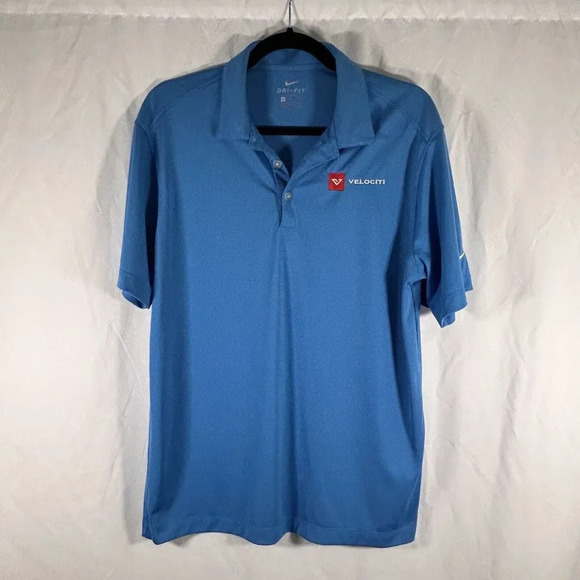 Nike Polo Men's Medium Blue Velociti Short Sleeve 1/4 Button Dir Fit - Picture 1 of 9